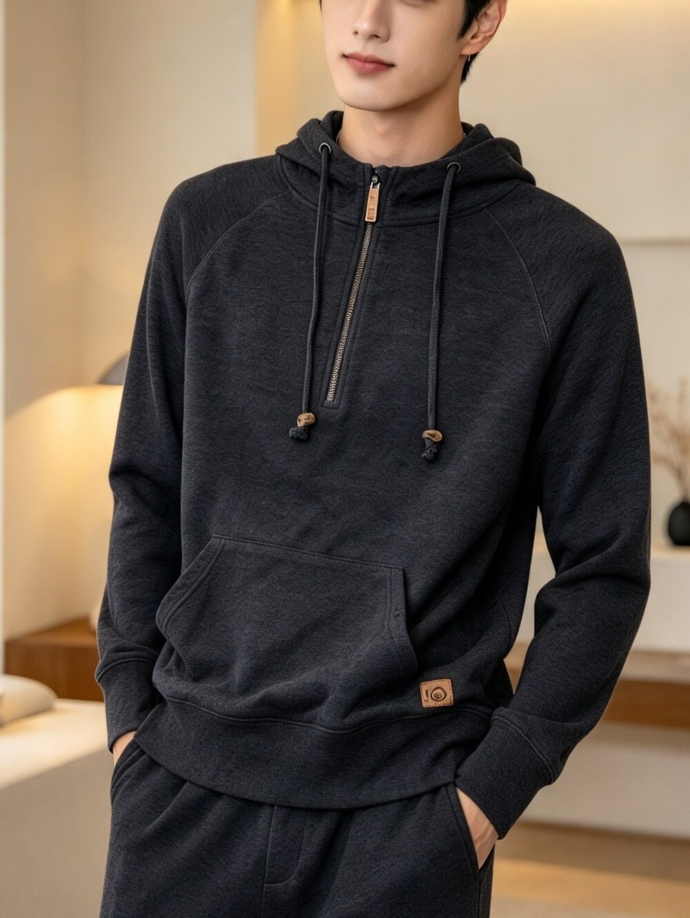 tentree Charcoal Gray Half-Zip Hooded Sweatshirt XS
